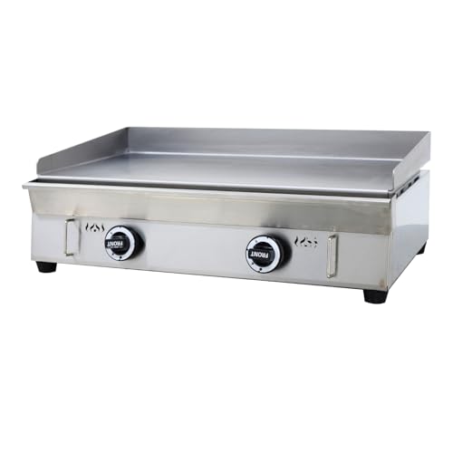 WYDDARY 2000Pa Stainless Steel Natural Gas Grill Griddle Commercial Home Camp Countertop Flat Cooking Griddle Grill 2 Burners Adjustable Temperature Control 122°F-572°F