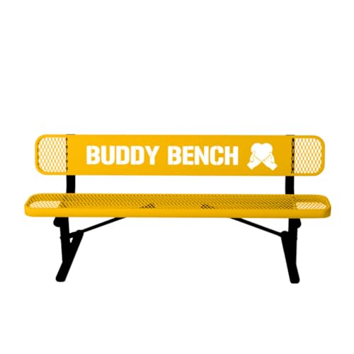 COATEDOUTDOORFURNITURE Buddy Bench, Yellow, Expanded, 6Ft, with Back