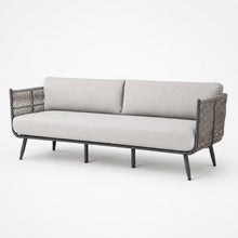 Outdoor Couch Elementi Milano Patio Sofa, 3 Seat Outdoor Patio Furniture Sofa with Aluminum Rope Frame and Sunbrella Canvas Granite 5402 Cushions, Dark Gray, 88.6 x 30.3 x 28.3 in