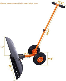 Snow Shovel Adjustable Wheeled Snow Shovel |Metal Rolling Snow Removal Tool with Height Adjustable Handle for Driveway Pavement Clearing Snow Pusher