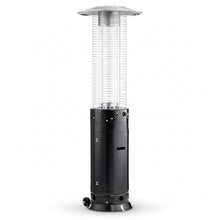46,000 BTU Black Round Portable Propane Outdoor Patio Heater with Glass Flame Tube and Protective Mesh – Freestanding Commercial Steel Design with Wheels for Patio, Deck, Restaurant, Outdoor Events