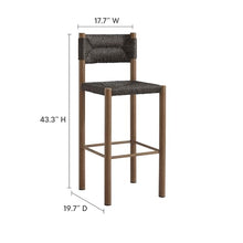 Modway Parkland Outdoor Wicker Bar Stools Set of 2 in Walnut — Bar Height Rattan Patio Stools with Backrest — All-Weather Outdoor Accent Stools for Backyard, Porch, or Balcony