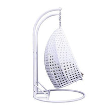 LeisureMod 2 Person Hanging Double Swing Chair, X-Large White Wicker Rattan Egg Chair with Stand and Cushion for Indoor Outdoor Patio Garden, Taupe
