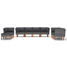 KUPTYERFG 10 Piece Outdoor PE Rattan Sectional Sofa Set, Gray Garden Lounge Furniture with Cushions and Eucalyptus Wood Legs for Patio, Backyard and Terrace, Seats up to 8