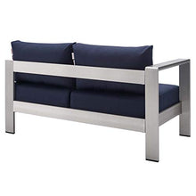Modway Shore Sunbrella® Fabric Aluminum Outdoor Patio Left-Arm Loveseat in Silver Navy