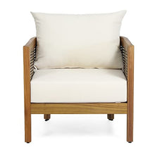 Merax Outdoor Acacia Wood Wicker Club Chair Set of 2 with Cushion Beige