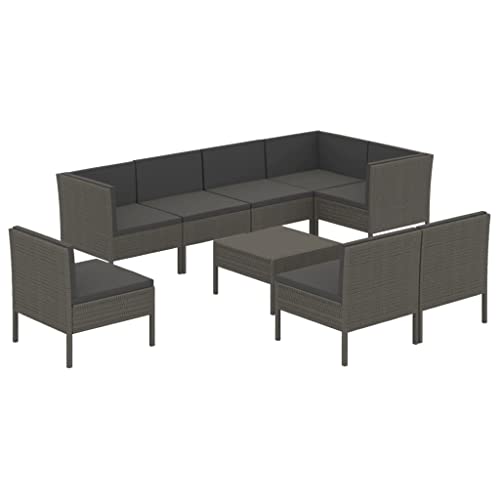 NLQMSU 9-Piece Garden Lounge Set Grey PE Rattan