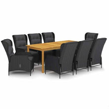 WHOPBXGAD 9 Piece Patio Dining Set Dark Gray Outdoor Furniture with Reclining Chairs, Acacia Wood Table, Weather Resistant PE Rattan for Garden Backyard Poolside Dining
