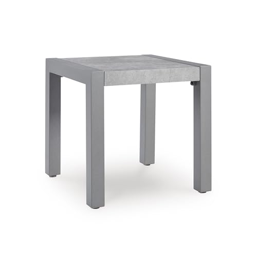 Signature Design by Ashley Moonlight View Contemporary Weather Resistant Outdoor End Table with Sintered Stone Top, Light Gray