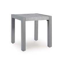 Signature Design by Ashley Moonlight View Contemporary Weather Resistant Outdoor End Table with Sintered Stone Top, Light Gray