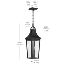 Kichler 24.75 Inch Cleary 2 Light Outdoor Modern Traditional Pendant Light, with Clear Glass in Textured Black, Waterproof Aluminum, (24.75" H x 8.5" W), 59198BKT