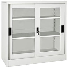 TEKGHUT Sliding Door Cabinet with Planter Box, Light Gray Steel Storage Cabinet with 2 Adjustable Shelves and Lock for DVDs, Books, Plants
