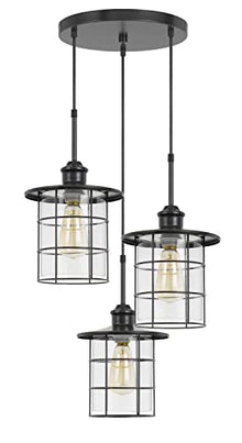 Cal 60W x 3 Silverton Metal/Glass Pendant Fixture (Edison Bulbs NOT Included), Bronze (FX-2668-3P)