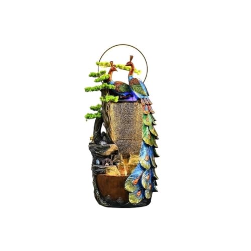 Outdoor Water Fountain Peacock Entrance Ornament, Large Fountain for Living Room, Resin Indoor with LED Lights, Suitable for, Balcony, Courtyard(Large)