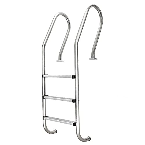 Pool Ladder 304 Stainless Steel Non-Slip Swimming Pool Handrail for 1-1.4m Pool 250LBS Load Capacity Tube Wall Thickness 1.2mm / Silver / 3 Step (Silver 3 Step)