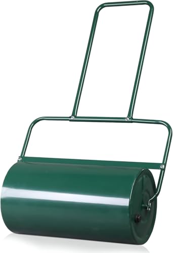 BCSRVCE Lawn Roller, Push/Pull/Tow Behind Water/Sand Filled Steel Sod Drum Roller with U-Shaped Handle, Yard Roller for Backyard Grass, 24in, Green