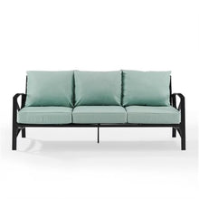 Afuera Living Outdoor Sofa, Metal Frame with Mist Green Polyester Cushions, Oil Rubbed Bronze Finish, Weatherproof, Comfortable Seating for 3, 79 in Wide Patio Couch, Balcony or Porch Furniture