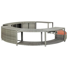 Round Hot Tub Surround, Grey Poly Rattan Spa Surround Furniture with Built-in Storage, Durable Powder-Coated Steel Frame for Standard Spas, Large Outdoor Patio Decor