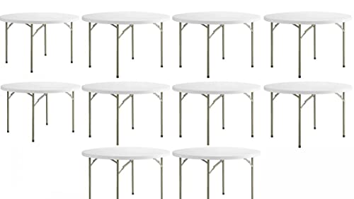 Pack 10! 48 In Folding Table White Folding Table 4 Ft 120 Cm Granite Outdoor Table Plastic Circle Table Table Foldable 4 Feet Folding Table 4 Foot Portable Bar Table For Party Table Set For 6