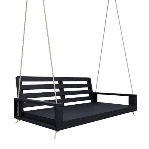Amish Casual The Waterford Amish Crafted Hanging Bed Swing for Porch with Modern Backrest, Made in The USA from Kiln Dried Pine (Black Paint, Twin)