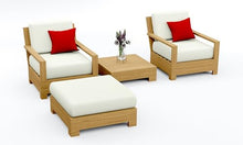 WholesaleTeak Teak Wood 4 Pc Lounge Chair Set: 2 Lounge Chairs, Ottoman & Side Table with Cushions in Outdoor Fabric #5404 Canvas Natural