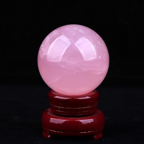 FOTCFATEV Decorative Rose Quartz Crystal Stone Ball Figurines Ornament Rock Sphere Home Office Decor Gift Prop with Stand,14cm