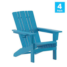 Flash Furniture Halifax Adirondack Chairs with Cup Holders, Weather Resistant Poly Resin Adirondack Chairs, Set of 4, Blue