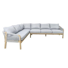 Pemberly Row 2-Piece Modern Acacia Wood Outdoor Sectional Sofa, Gray Finish, 85" W x 31" D x 27" H, Durable Construction with Rope Woven Accents, Thick Cushions for Patio or Garden Lounge Seating