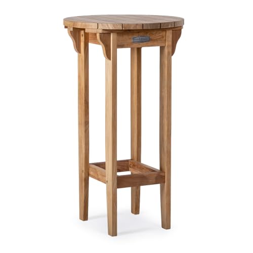 TITAN GREAT OUTDOORS Ash & Ember Round Bar Height Table, 24" Outdoor Teak Bistro Table, Grade A Teak