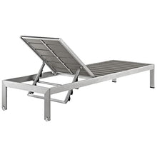 Modway Shore Aluminum Outdoor Patio Chaise Lounge Chair and Side Table Set in Silver Gray