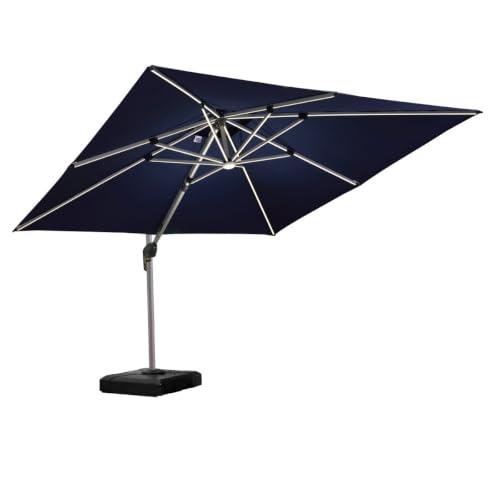 9' x 12' Double Top Deluxe Rectangular Lighted Cantilever Umbrella,Navy