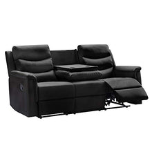 Eafurn Black Faux Leather Recliner Loveseat Sofa with Console 78.74