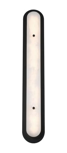Eurofase Tramore 1-Light LED Outdoor Wall Sconce – 38" Powder Coat Black Art Deco Exterior Wall Light, Alabaster Shade, Wet-Rated for Porch, Patio & Entryway