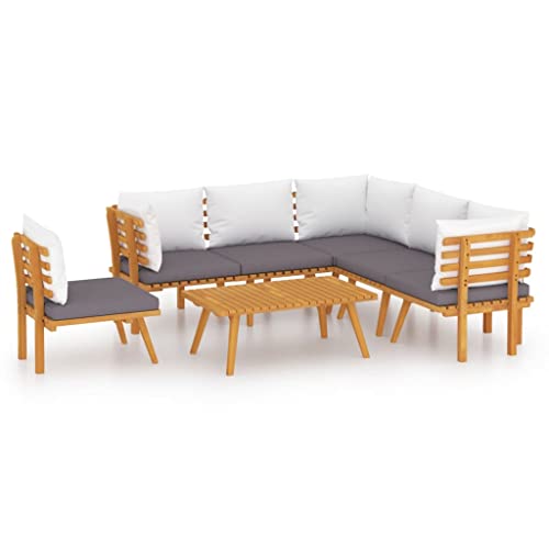 KPOUTRFG 7-Piece Modular Patio Seating Set with Removable Polyester Cushions Solid Acacia Wood for Outdoor Lounge