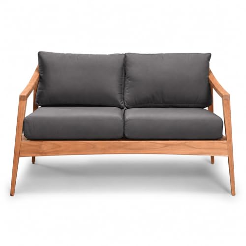 Golden Frame Outdoor Loveseat, Grade A Teak Patio Sofa with Performance Fabric Cushions, Machine-Washable Covers, YKK Zippers, Mid-Century Modern Garden Couch - Canvas Charcoal