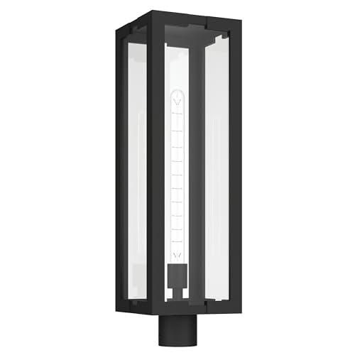 Kichler 27 Inch Calen 1 Light Outdoor Clean Geometric Post Light, with Clear Glass in Textured Black, Waterproof Aluminum, (27" H x 8" W), 59211BKT