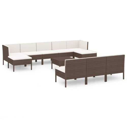 LDEWOAMEG 11 Piece Patio Lounge Set with Cushions PE Rattan Brown