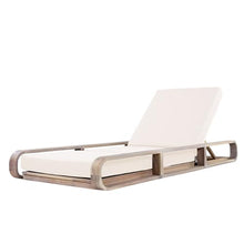 Merax White Finish Acacia Wood Chaise Lounge - 1 Pcs Frame + 1 Pcs 4" 3-Fold Cream Water-Resistant Cushion, 400lbs Capacity, Adjustable Outdoor Recliner for Patio Poolside Backyard