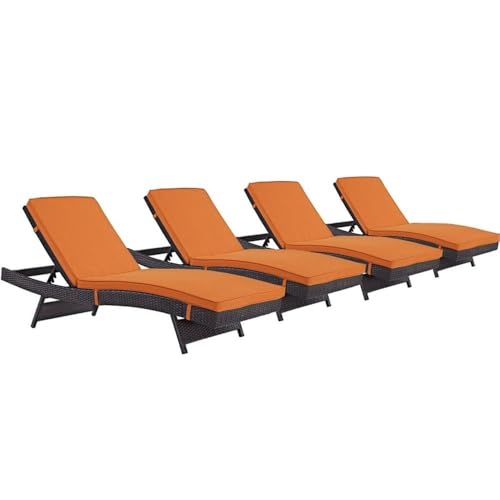 Pemberly Row Modern Rattan Outdoor Chaise Set, Espresso/Orange Finish, Synthetic Rattan and Aluminum Frame, 78.5 in Long, All-Weather Cushions, Water & UV Resistant Patio Lounger for Backyard or Pool