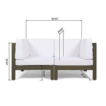 GDFStudio Outdoor Sectional Loveseat Set | 2-Seater | Acacia Wood | Water-Resistant Cushions | Gray and White