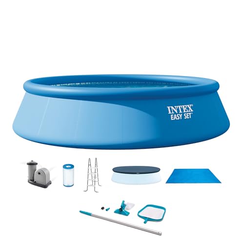 INTEX Easy Set 18ft x 48in Inflatable Ring Above Ground Pool Set Bundle