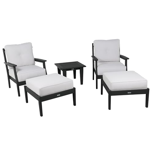 highwood Lehigh 5-Piece Deep Seating Set, with Sunbrella Cushions in Bliss Linen, Black Frame
