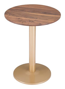 Alto Bistro Table Brown & Gold, Brown Dining Table, Modern Style, Faux Wood MDF Round Shape Tabletop, Steel, Indoor Dining, 23.6" W x 23.6" D x 29.9" H