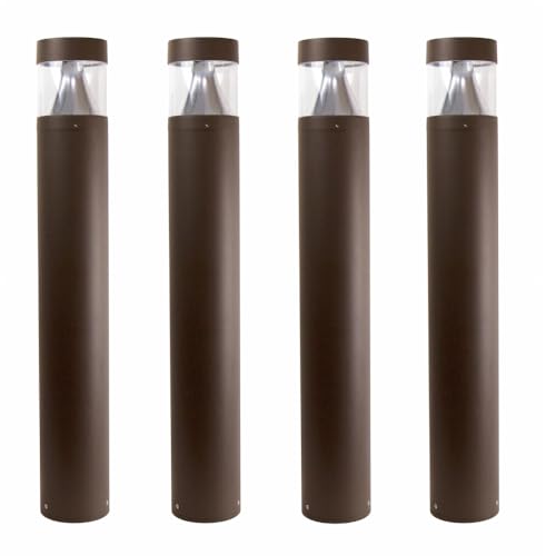 Solus Round Tunable LED Bollard – Switchable Wattage (12W–22W), 1600–3000 Lumens – Adjustable CCT 3000K/4000K/5000K – Black or Bronze Path Light (Bronze, Round / 4 Pack)
