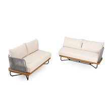 Christopher Knight Home Serena 8 Seater Outdoor Sofa Set with Cushions, Acacia Wood Patio Lounge Sofa with Woven Rope Back, Spacious Seating Couch for Backyard Garden Porch, Teak + Beige