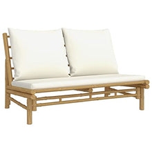 Molumvel 5 Piece Bamboo Patio Lounge Set with Cream White Cushions, Rustic Garden Furniture for Outdoor Backyard, Bench and Chairs Seating Group