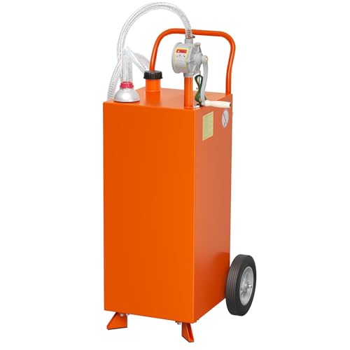 ACEKOOL 45 Gallon Fuel Caddy, Portable Gas Caddy with Pump, Gas Storage Tank with Fuel Transfer Rotary Hand Pump/Wheels for Boat ATV Car Motorcycle, Orange