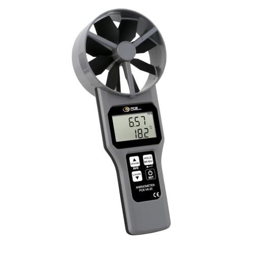 PCE Instruments PCE-VA 20 Wind Speed Meter, for HVAC & IAQ Checks, Measures Air Velocity 0.2 ... 30 m/s, Temp -4 ... 140°F, RH 0.1 ... 99.9% RH, with Volume Flow, Dew Point, Wet Bulb & Hold