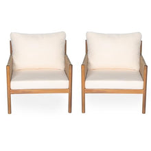 Christopher Knight Home Barris Lounge Chair Outdoor Set of 2, Patio Accent Chair, Comfy Reading Extra Seat, Wooden Frame+Rope Woven+Removable Cushion, for Garden/Backyard/Balcony/Poolside,Teak+Beige