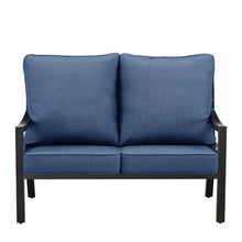 Oakland Living Black Aluminum Patio Deep Seating Outdoor Two Seater Loveseat with Blue Cushions